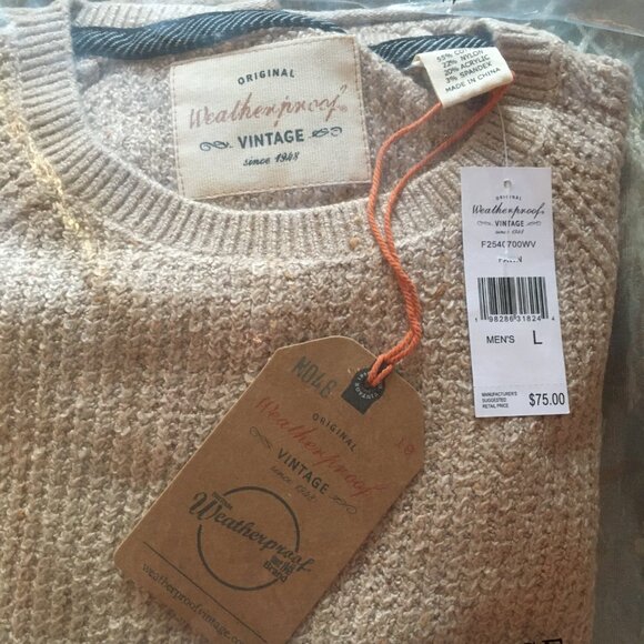 Weatherproof Vintage Waffle Donegal Fawn Sweater Men's Size Large - Picture 3 of 6